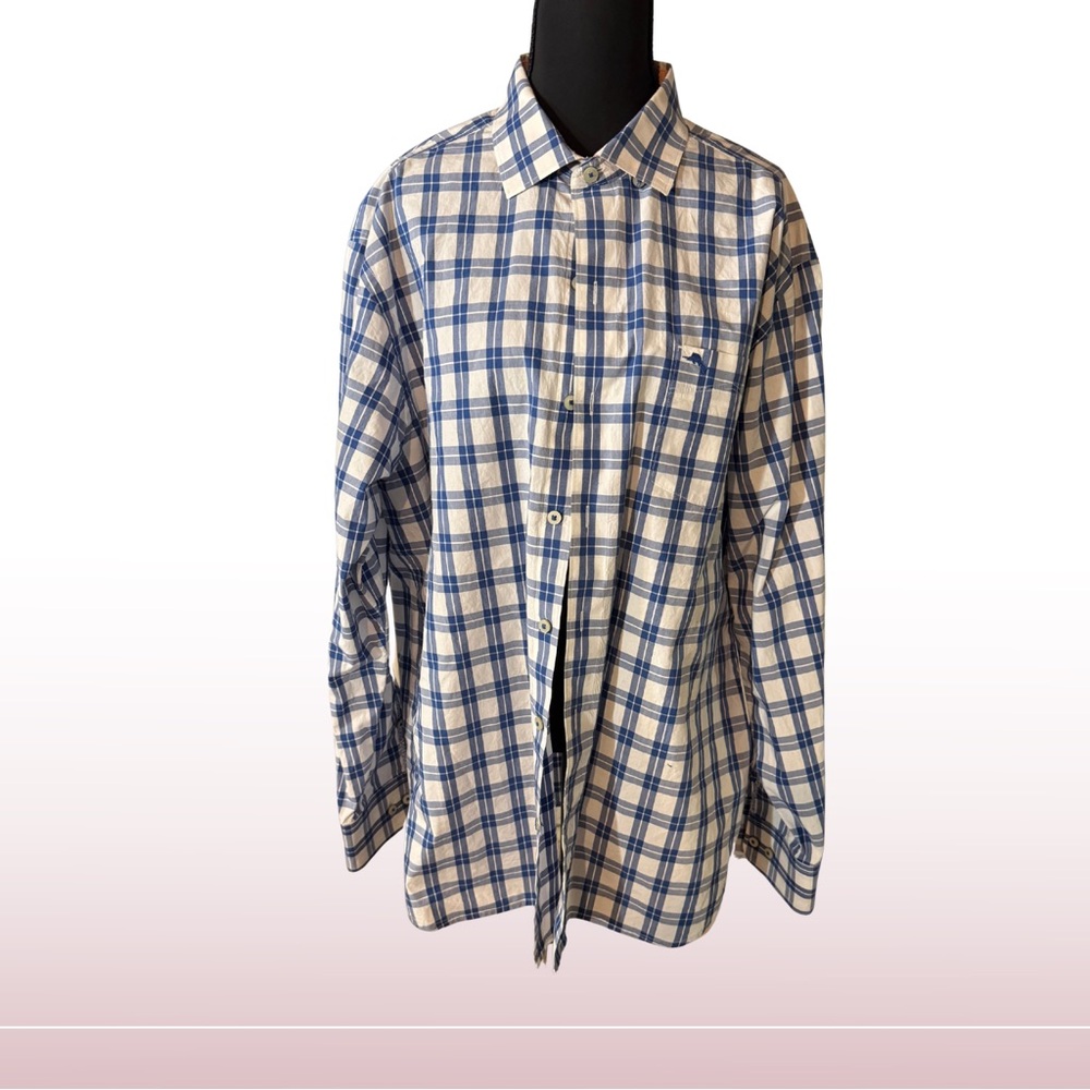 Tommy Bahama Navy and White Plaid Shirt